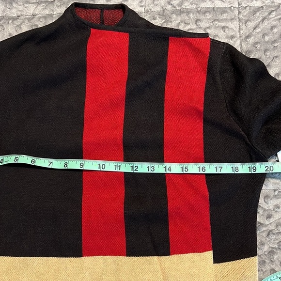 KASPER small womens knit cardigan black red tan 3/4 sleeve multicolor block NWT - Picture 3 of 11